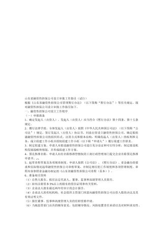 山东省融资性担保公司设立审批工作指南