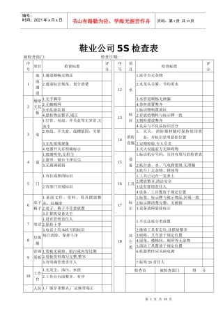 鞋业公司5S检查表