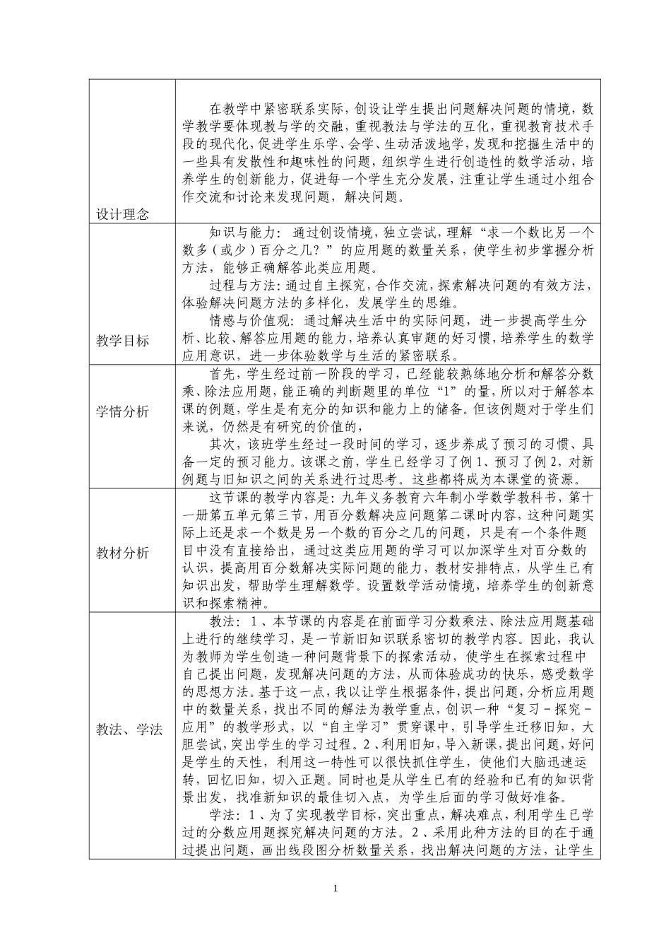 [小学六年级]百分数应用题教学设计_第1页
