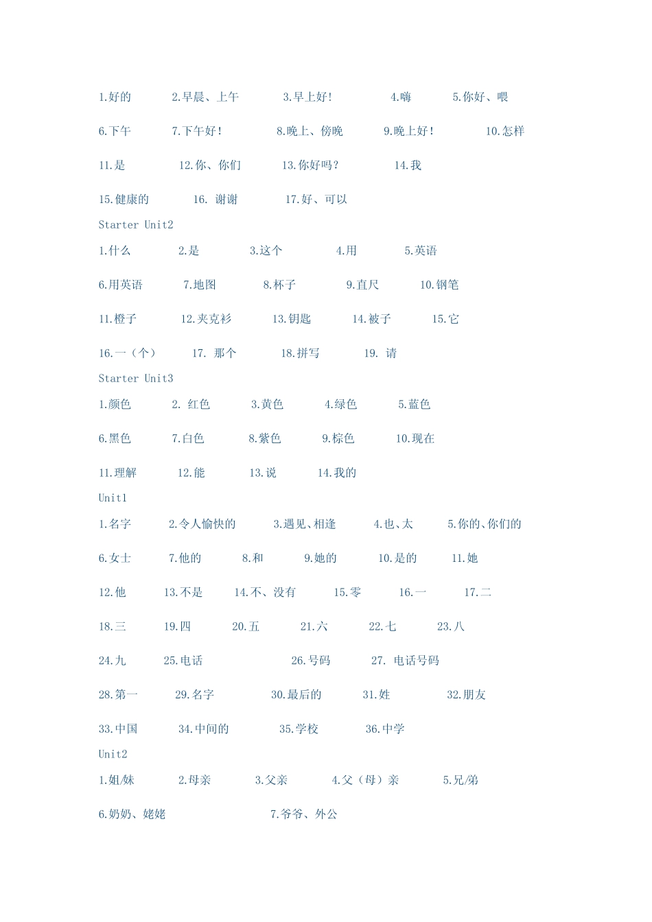 七年级上册英语单词表(新目标汉语默写版) _第1页