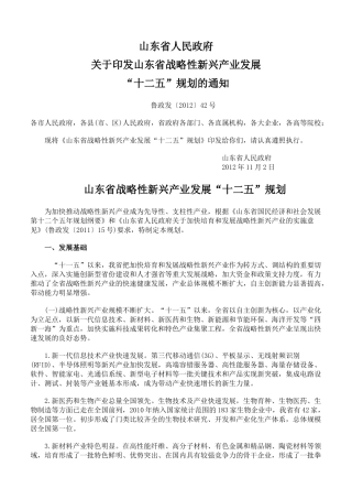 山东省战略性新兴产业发展“十二五”规划