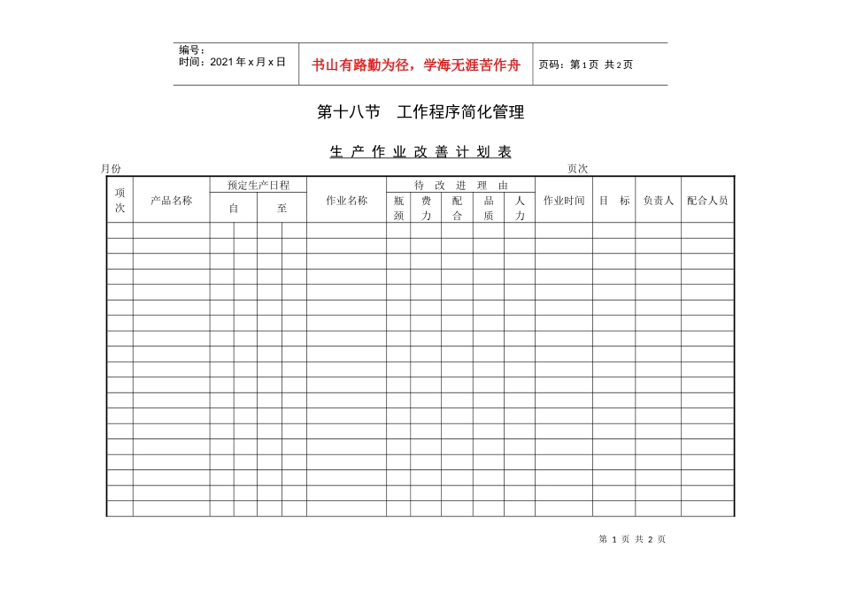 生产作业改善计划表_第1页