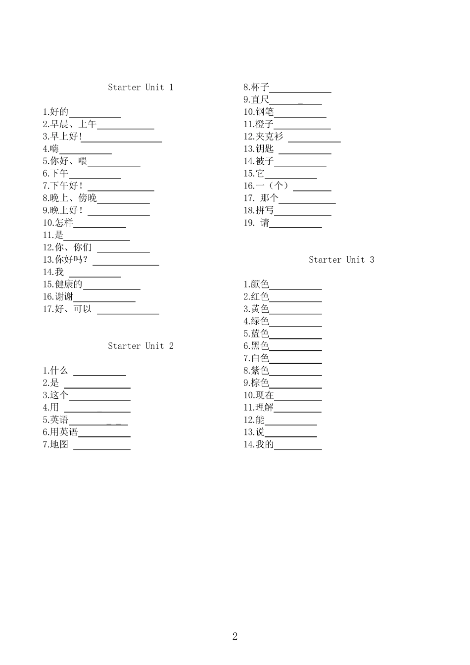人教版七年级英语单词表(背诵及默写版本) _第2页