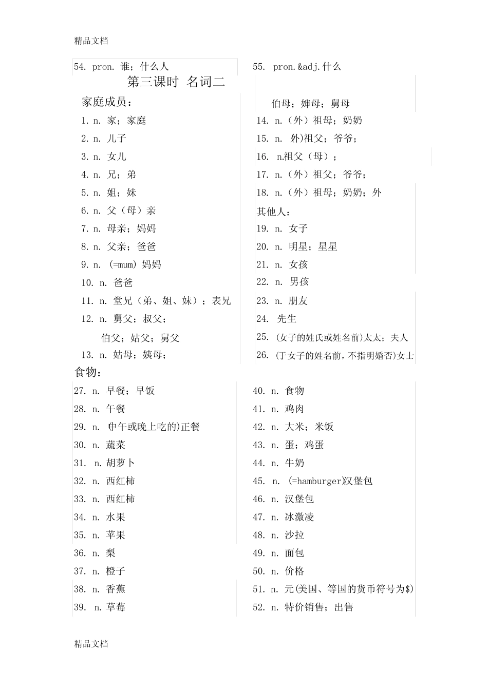 最新人教版七上单词表默写版(按词性分类表) _第3页