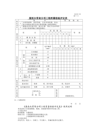 屋面木骨架分项工程质量检验评定表