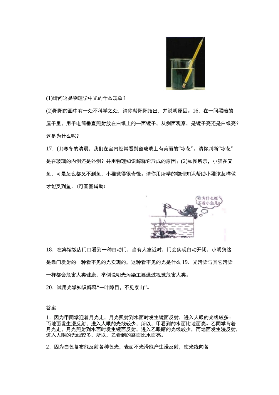 中考物理光现象简答题复习_第3页