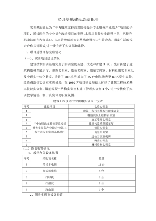 实训基地建设总结报告实训基地建设为中央财政支持高职院校提升