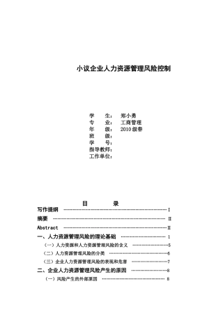 小议企业人力资源管理风险控制(定稿)