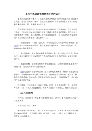 小米手机营销战略和小米面临的危机