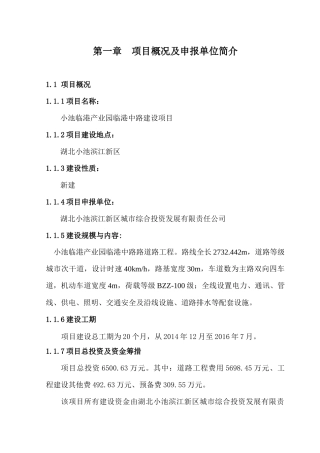 小池临港产业园临港中路资金申请报告