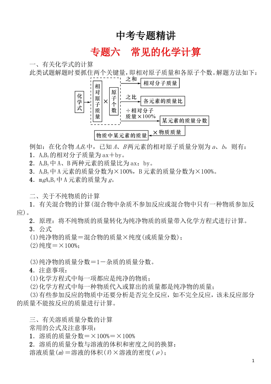 -中考化学-重点题型突破-专题六-常见的化学计算_第1页