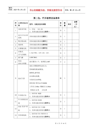 第二包汽车钣喷设备清单