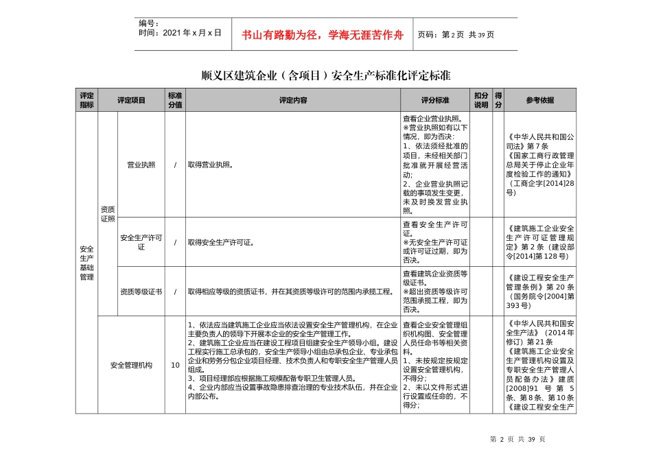 顺义区建筑企业(含项目)安全生产标准化评定标准(“加”风险“加”有限空间)(顺)_第2页