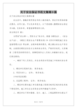 关于安全保证书范本集锦9篇