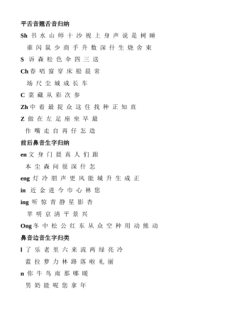 一年级语文上册平舌音翘舌音归纳、前鼻音后鼻音归纳