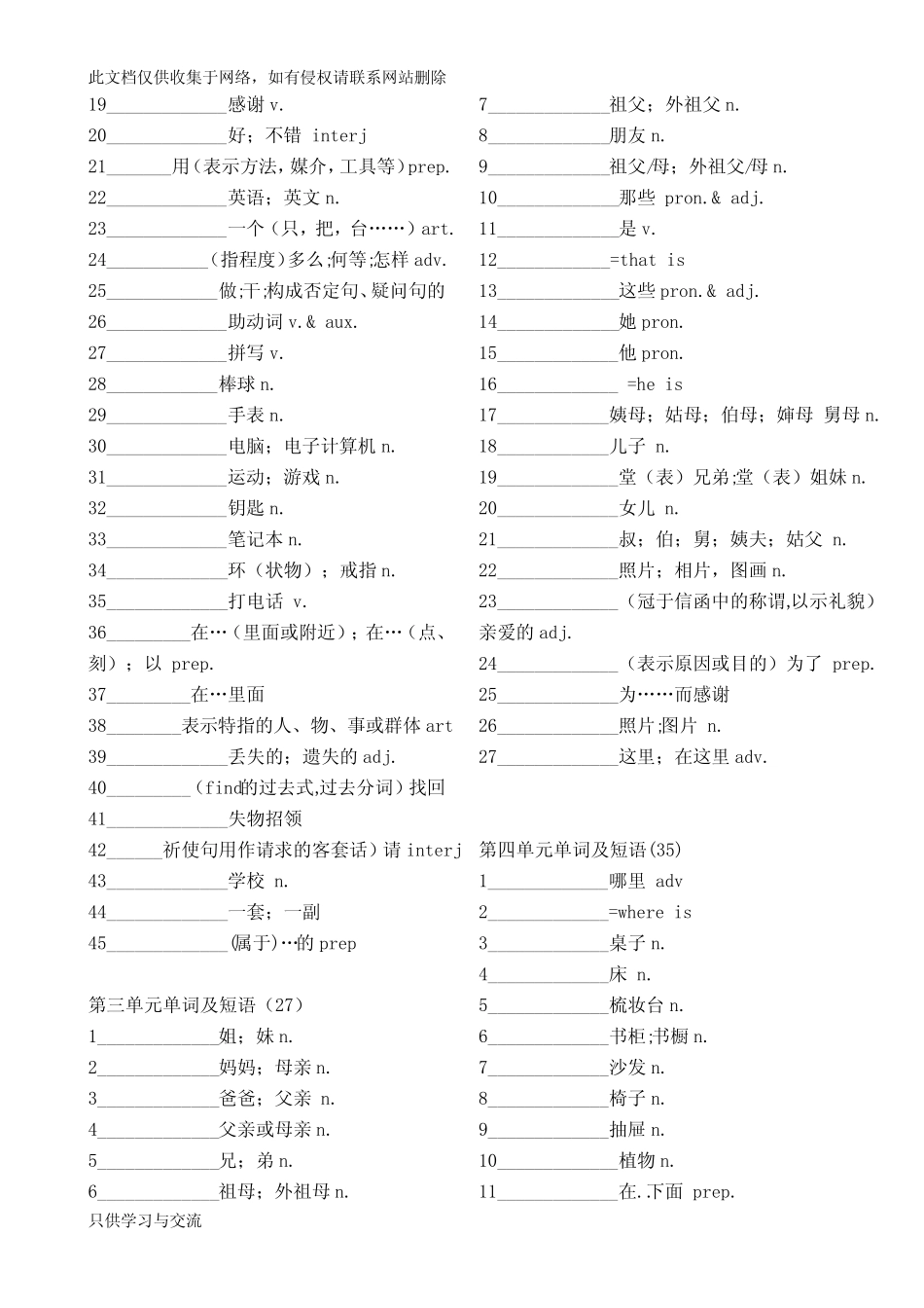 人教版新目标七年级上册英语单词默写表教学文稿 _第2页