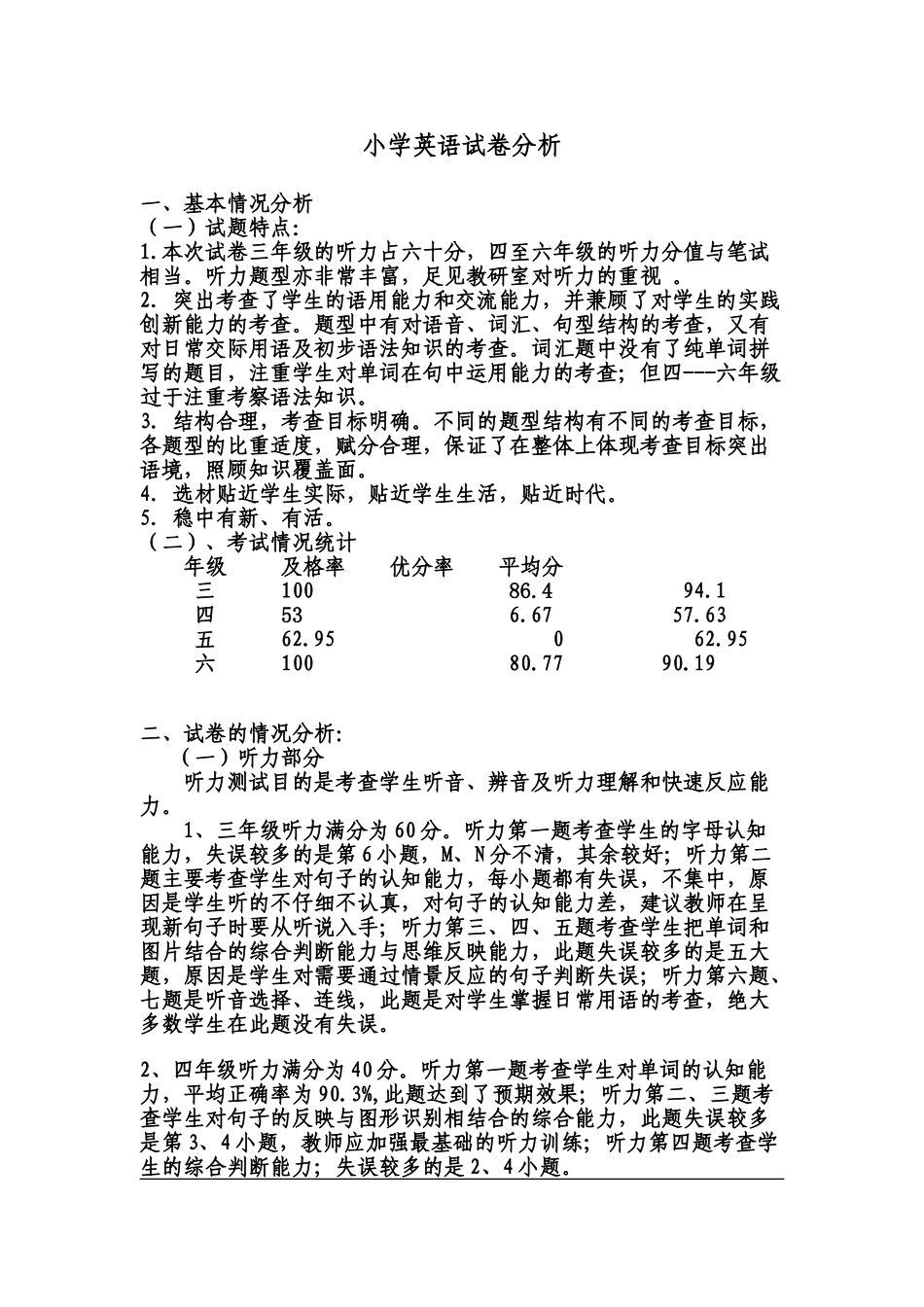 小学英语三--六年级试卷分析.doc_第1页