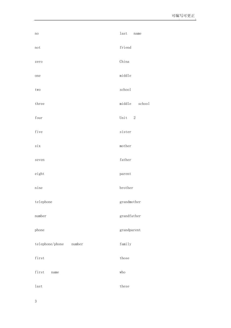 人教版七年级上册英语单词标准表默写本 _第3页