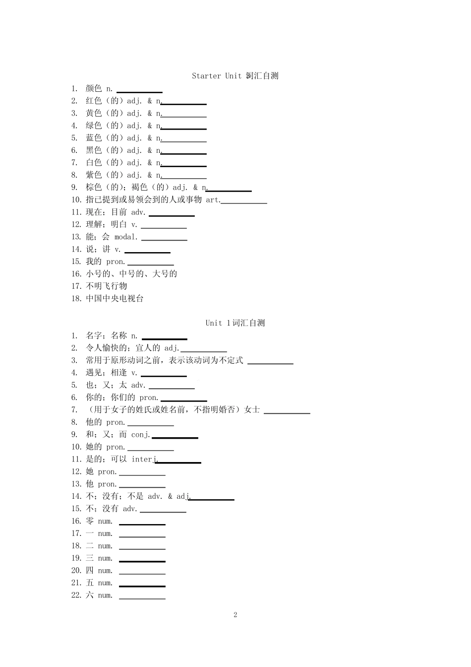 全册单词默写+2022-2023学年人教版英语七年级上册 _第2页