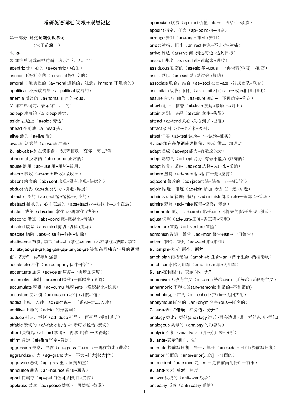 新东方《考研英语词汇_词根+联想记忆法》俞敏洪_配套word文本_第1页