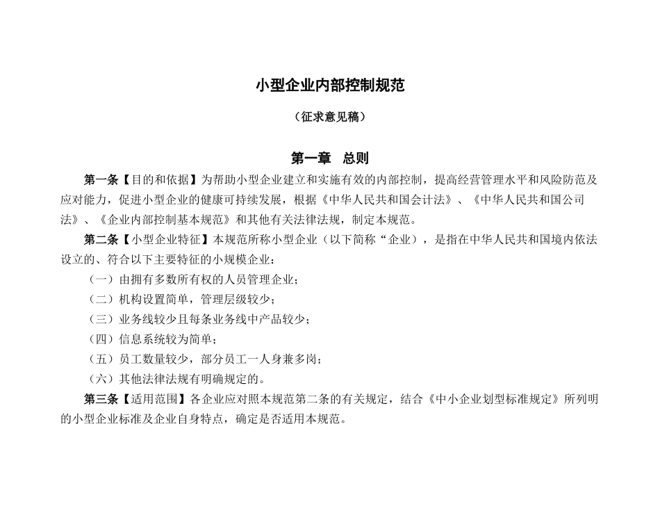小型企业内部控制规范_第1页