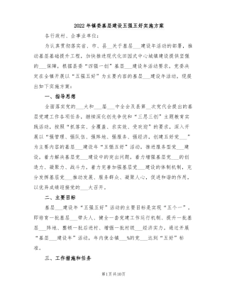 2022年镇委基层建设五强五好实施方案