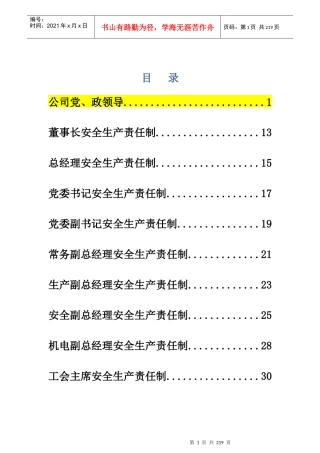煤矿企业安全生产岗位责任制