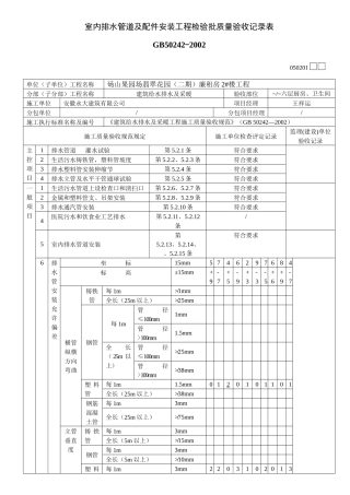 室内排水管道及配件安装工程检验批质量验收记录表1