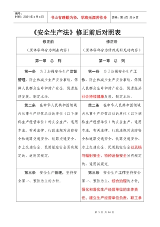 新旧《安全生产法》草案对照表