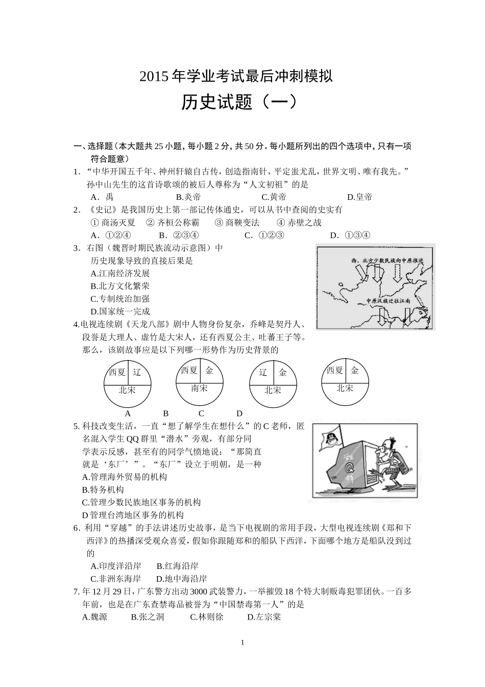 2015年学业考试最后冲刺模拟_第1页