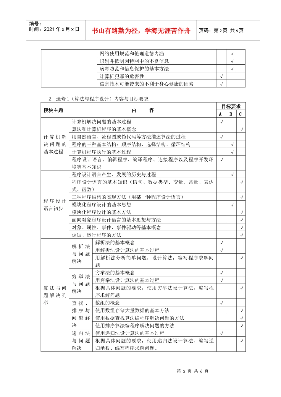 山西省普通高中信息技术学业水平考试标准_第2页