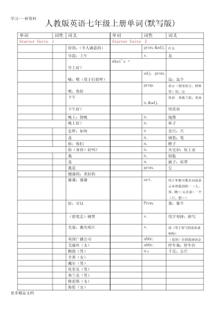 人教版英语七年级上册各单元单词默写版汇编 