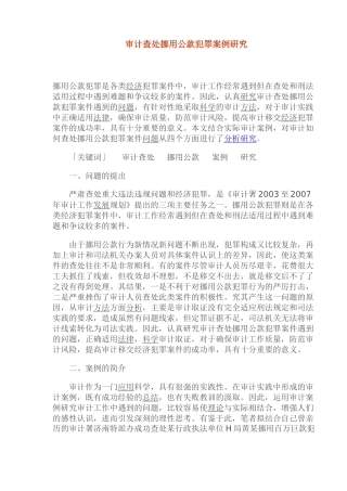 审计查处挪用公款犯罪案例研究