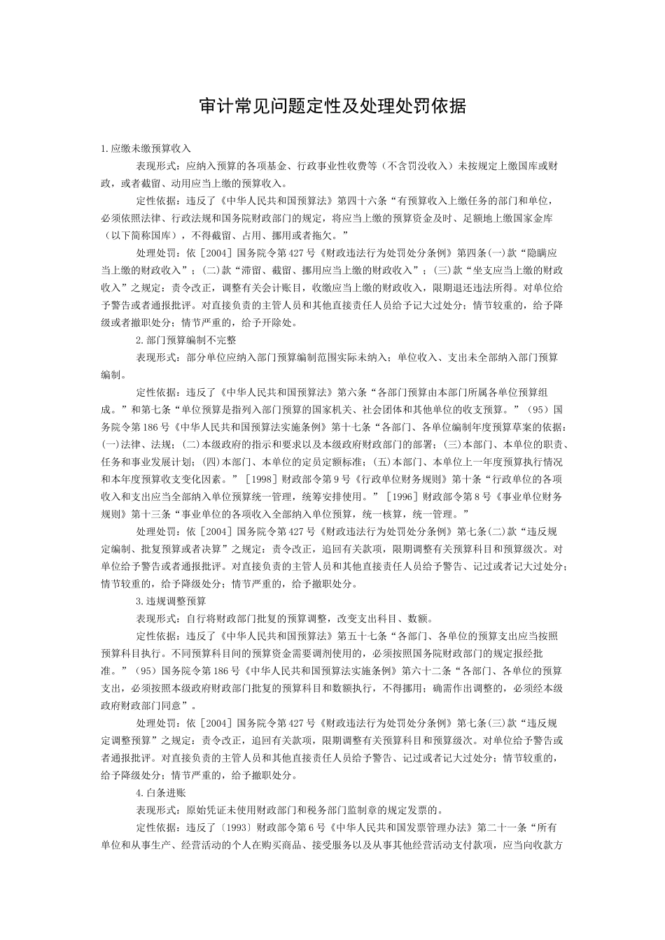 审计常见问题定性及处理处罚依据_第1页