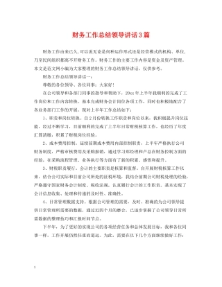 财务工作总结领导讲话3篇