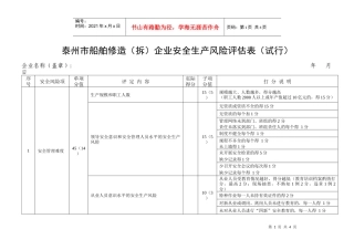 泰州市船舶修造(拆)企业安全生产风险评估表(试行)