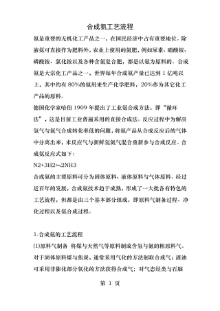合成氨的工艺流程