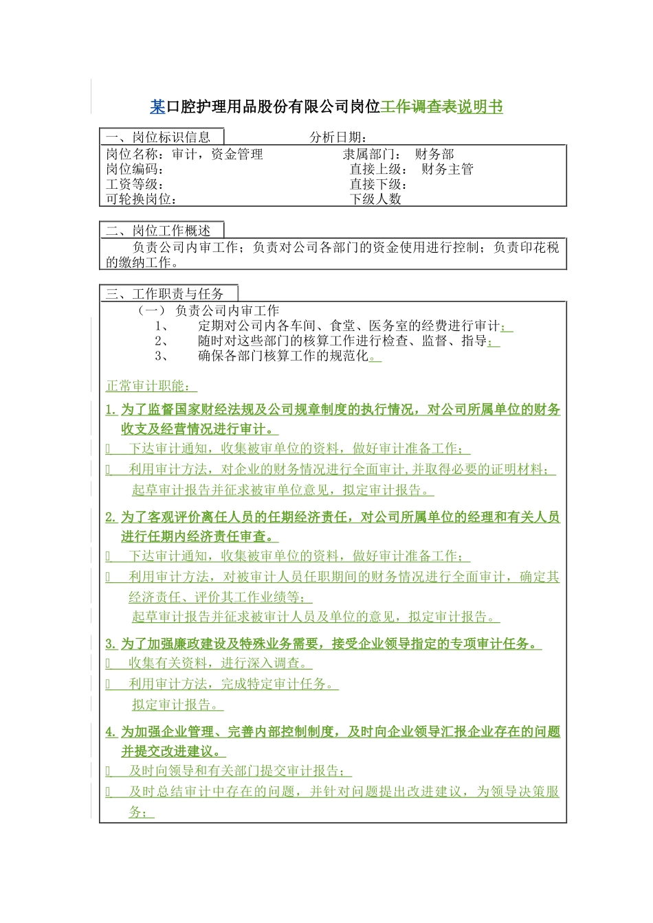 审计、资金管理岗位说明书_第1页