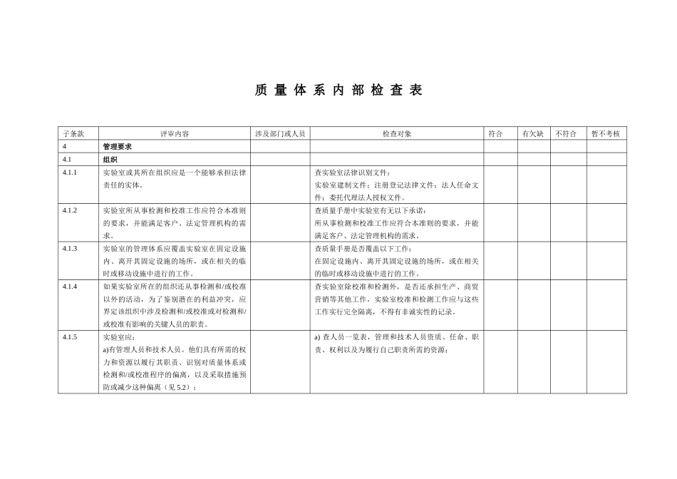 实验室内审检查表_第1页