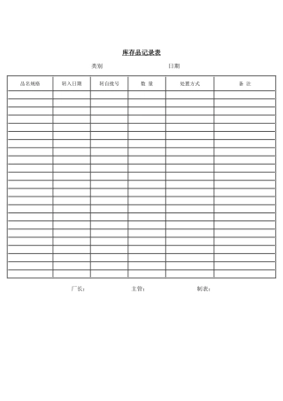 库存品记录表