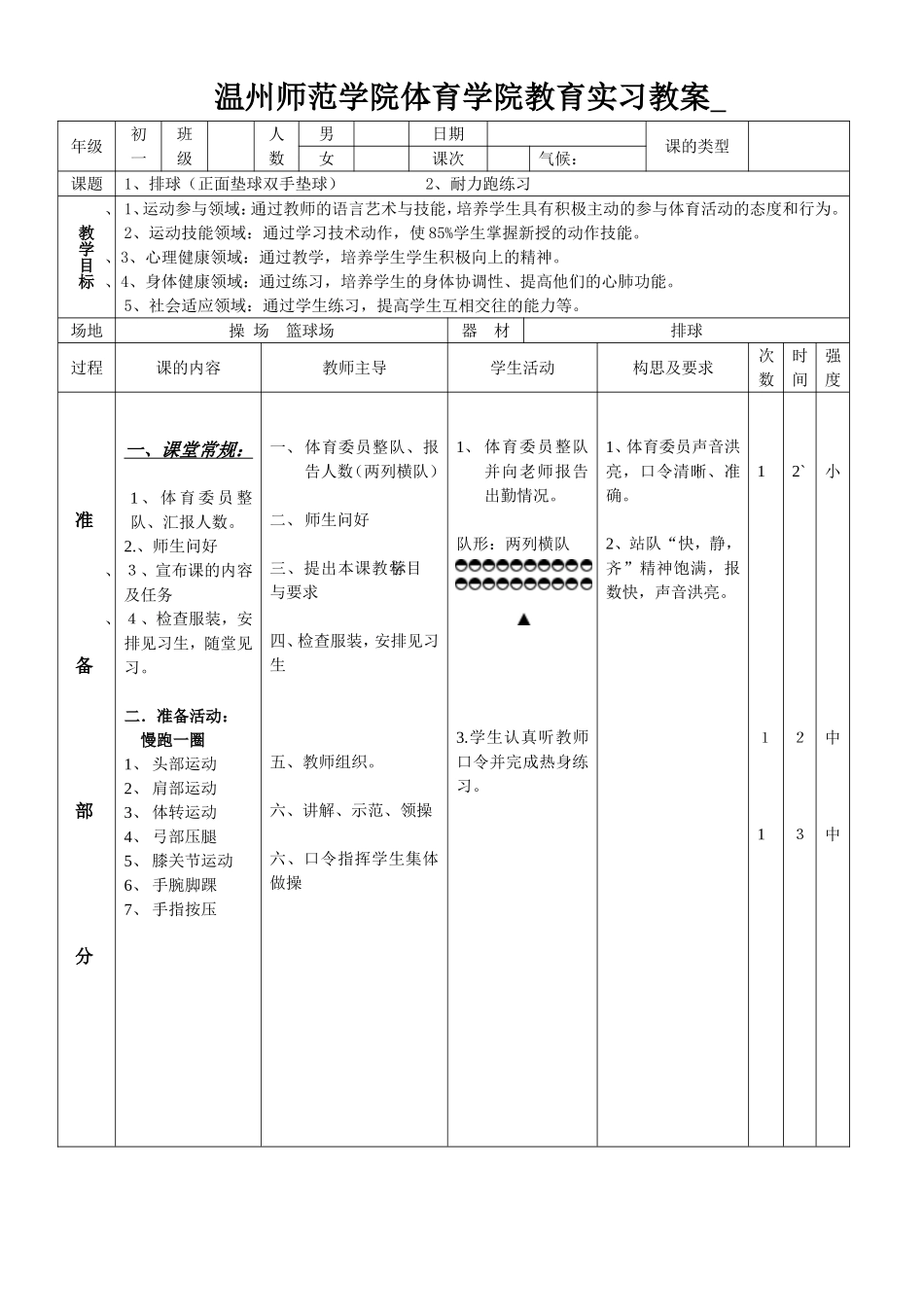 排球垫球、耐力跑_第1页