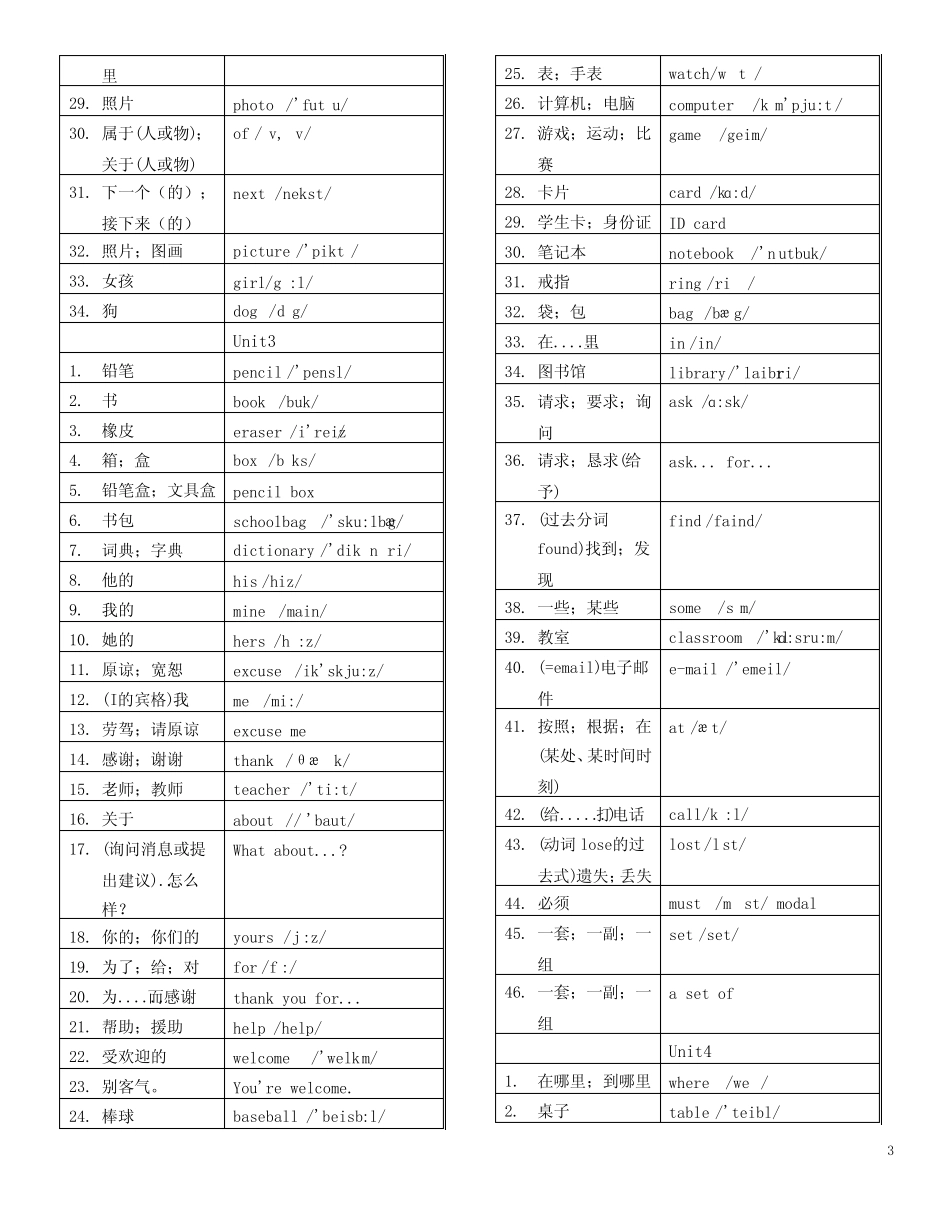 (完整版)人教版七年级上册英语单词表 _第3页
