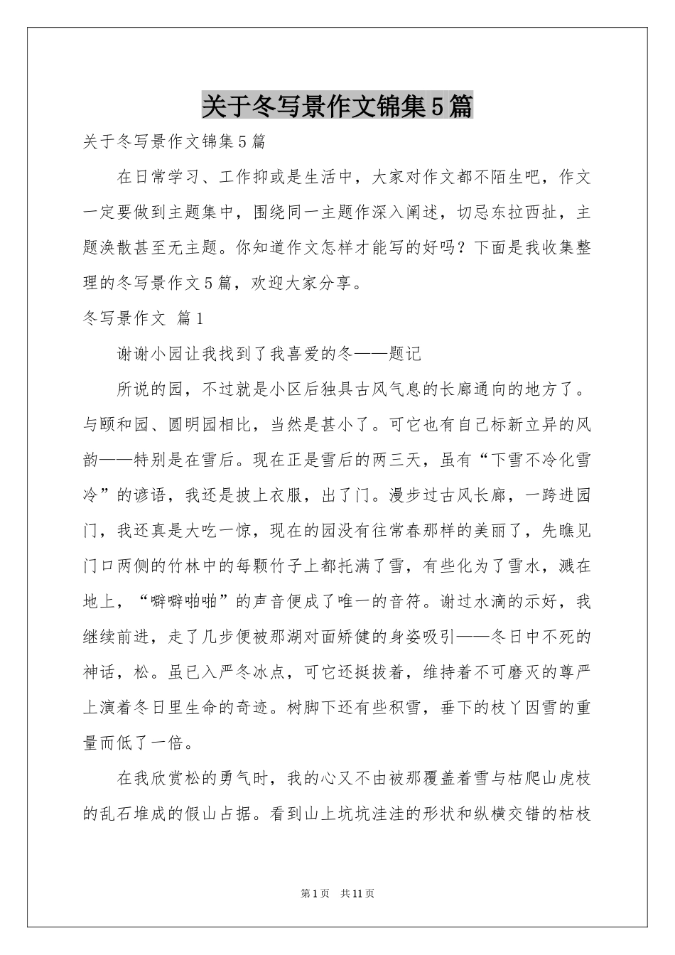 关于冬写景作文锦集5篇_第1页