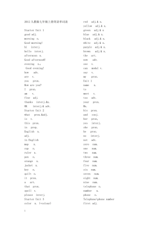 2014年新版新目标英语七年级上册单词表默写(英文)版本 
