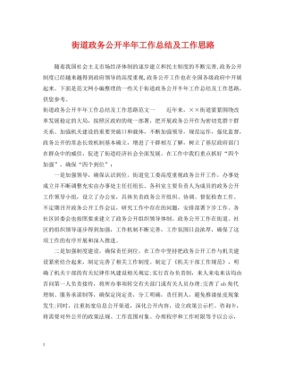 街道政务公开半年工作总结及工作思路