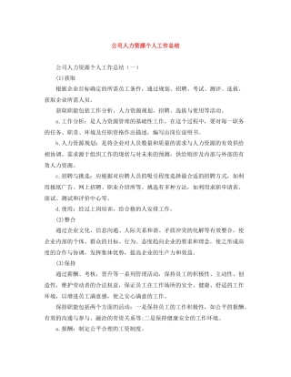公司人力资源个人工作总结
