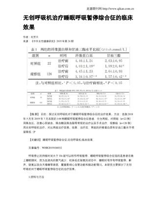 无创呼吸机治疗睡眠呼吸暂停综合征的临床效果