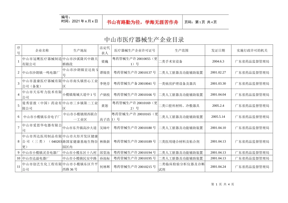 中山市医疗器械生产企业目录_第1页