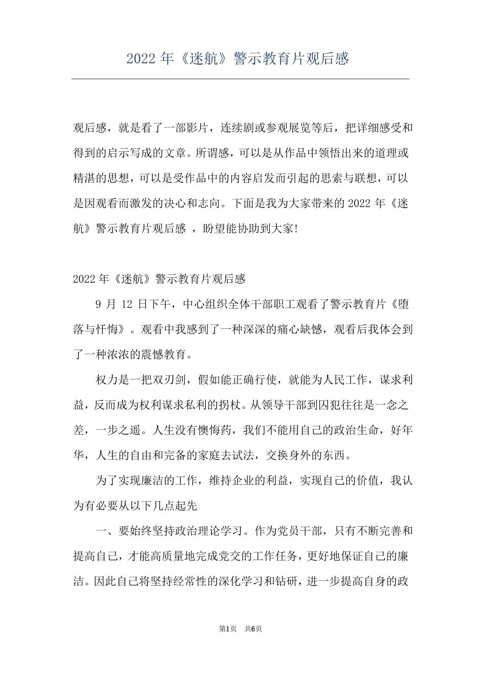 2022年迷航警示教育片观后感_第1页
