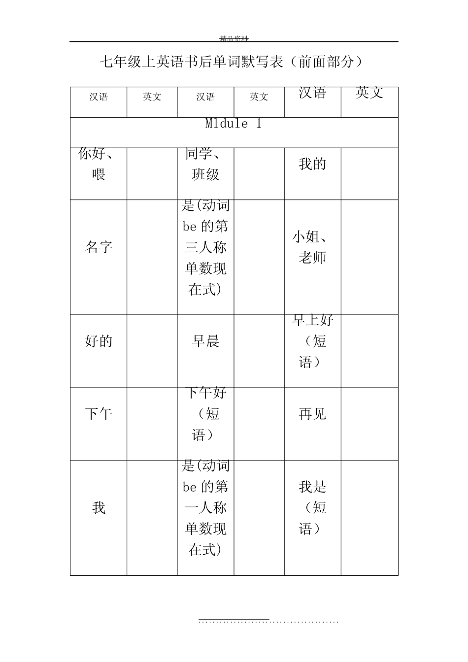 最新人教版七年级上英语书后单词默写表(前面部分) _第2页